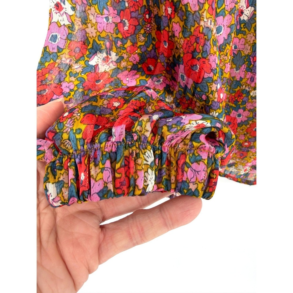 Melloday Floral Blouse Womens Medium Multi-Color Boho Romantic Whimsical Peasant - Picture 4 of 11